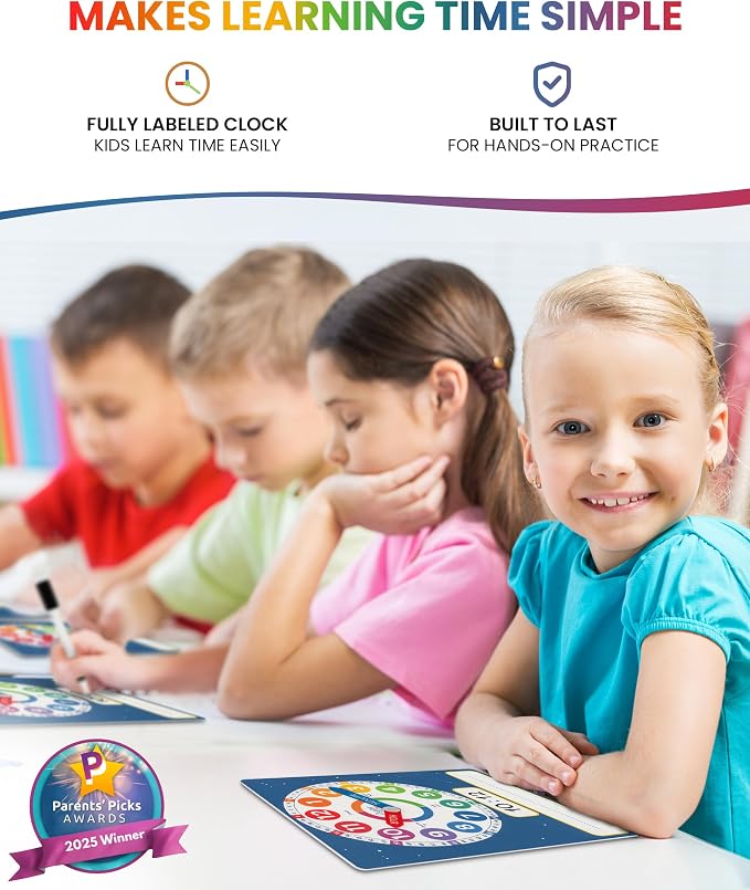 Oyster&Pop Analog Teaching Clocks for Kids - 5-Pack Dry Erase Classroom Set - Image 2