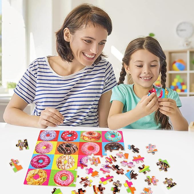 LELEMON Puzzles for Kids Ages 4-8 Donuts Jigsaw Puzzle for Kids Boys Girls Doughnut Puzzls Children Learning Educational Puzzes Portable Box Pack Toys - Image 6