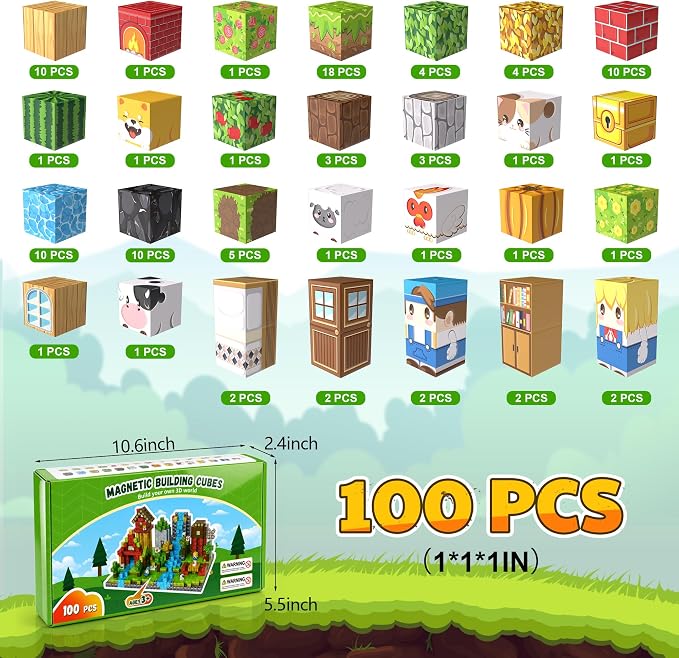 100PCS Magnetic Blocks, Magnetic Building Blocks, 0.98in Magnetic Building - Image 3