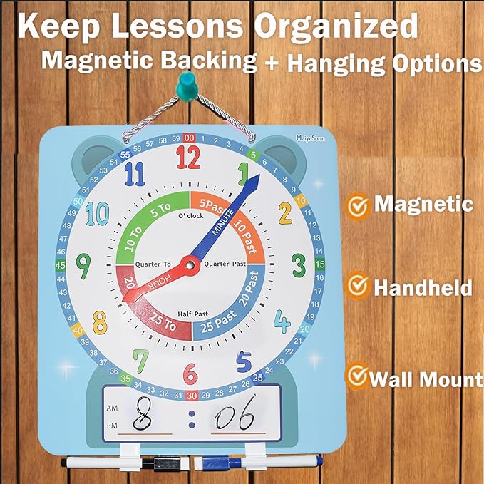 Teaching Clocks for Kids, Large Magnetic Writable Dry Erase Learning Clock with Pen,12" Teaching Demonstration Clock Learning Time to Tell Time for Kids Home School Classroom Supplies-Blue - Image 5