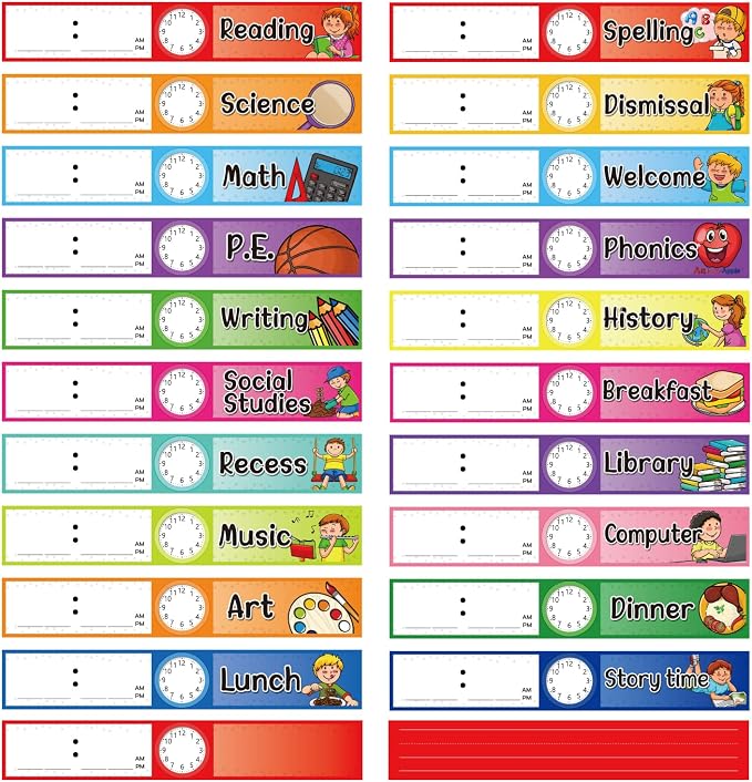Daily Schedule Pocket Chart Kit,40 Bright Attractive Double-Sided Reusable Erasable Cards,1 Title Card,13+1 Scheduling Pocket Chart with 2 Hangers for Classroom Office Home Preschool Learning (Blue) - Image 6