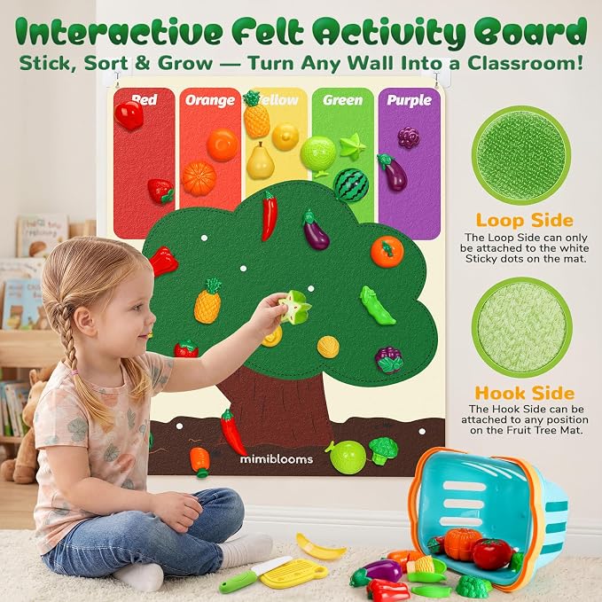 SOCBTNSO Pretend Play Food Set with Felt Tree Mat & Storage Basket for Kids - Image 4