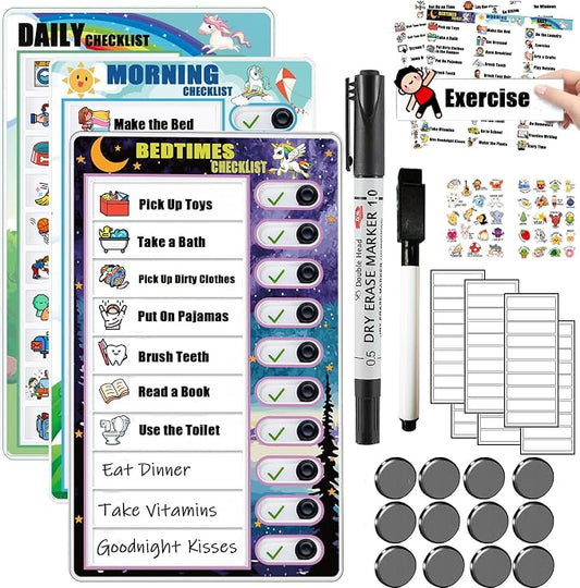 Chore Chart for Kids Toddler Chore Board, Sliding Chore Board Planning Board, Reusable Behavior Dry Erase Daily Routine Chart, Schedule Board for Home to Do List Magnetic Chore Chart（3 Pack） by Unknown