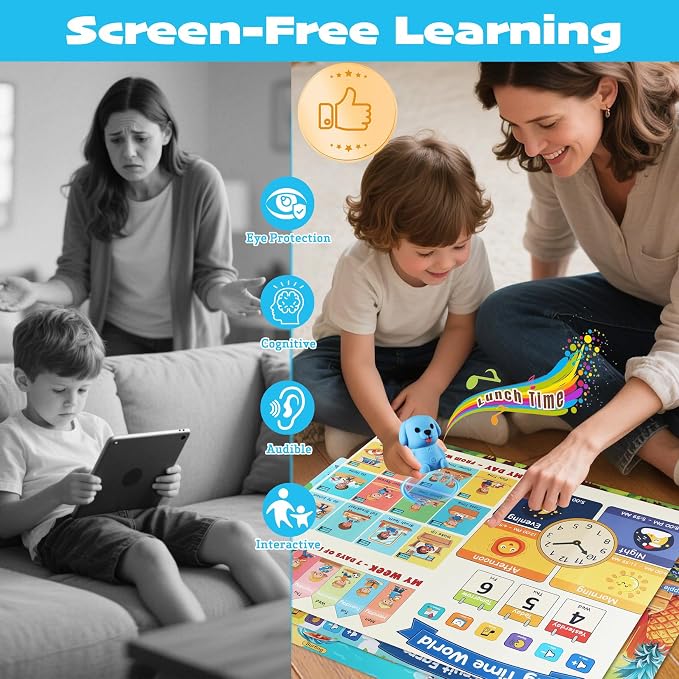Learning Poster Mat with Talking Pen for Preschool Early Education Learning Toys, Talking Posters for Kids Grandkids, Interactive Reader Dog Sensory Autism Toys for Birthday Gifts - Image 4
