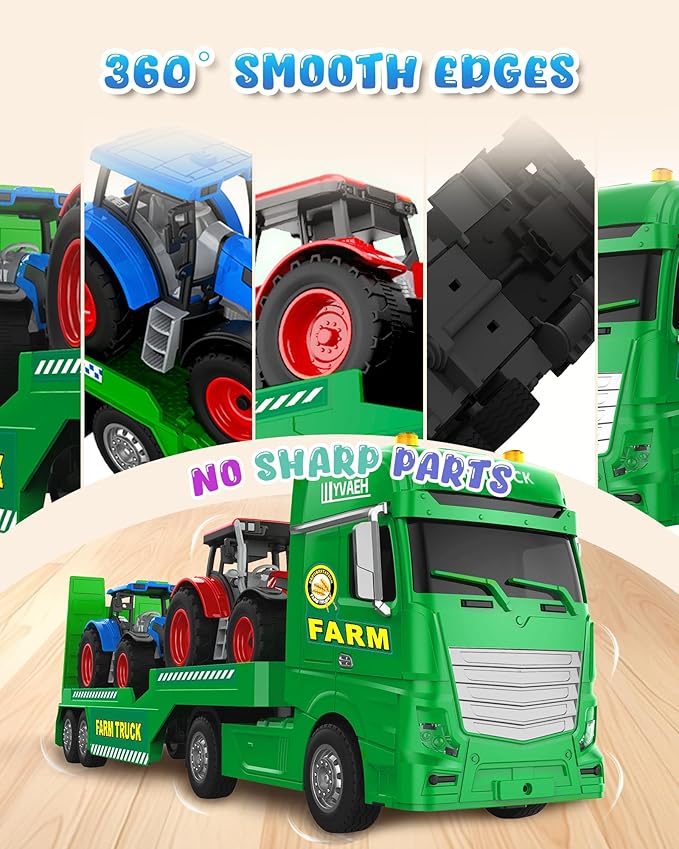 Toddler Toys for 3 + Years Kids, 25" Large Flatbed Semi Truck Toy with 2 Tractors, Friction Powered Vehicles Toys for Kids, Birthday Gifts for Boys and Girls