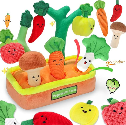 Baby Toys for 6-12 Months, Fruits Vegetables Plush Montessori Toys, Color Shape Sorting Crinkle Rattle Textures Sensory Toy, Fine Motor Skills Christmas Baby Gift for 0+ Boys Girls