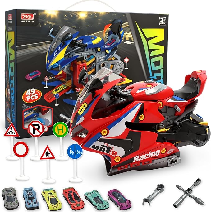 Take Apart Motorcycle Toys Kit, Motorcycle Model Toys for Kids Mechanic,Motorcycles Toy with Light, Sound & Spray for Toddlers 3+ Kids,Interactive Toy Engine Building Kit, Yellow
