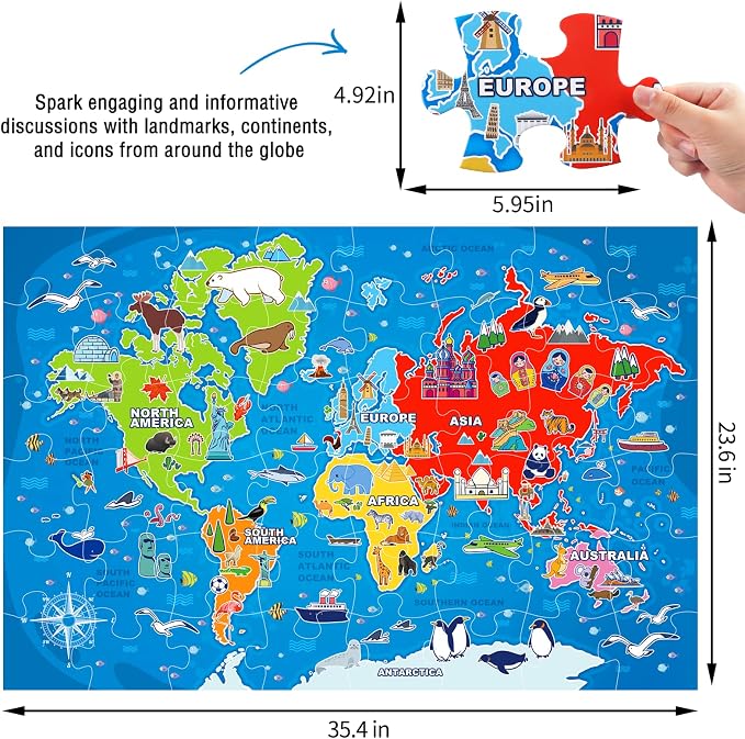 Jumbo Floor Puzzle for Kids,48-Piece World Map Jigsaw Puzzle Ages 3-8 - Image 2