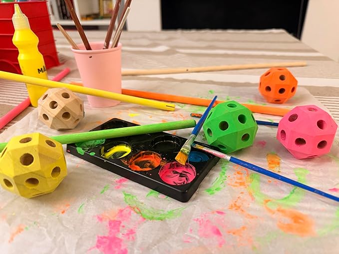 MIND KIDZ Wooden Fort Building Kit for Kids - STEM Monstessori Construction Toy - 52 rods & 30 Spheres, Eco-Friendly Play Set for Boys & Girls