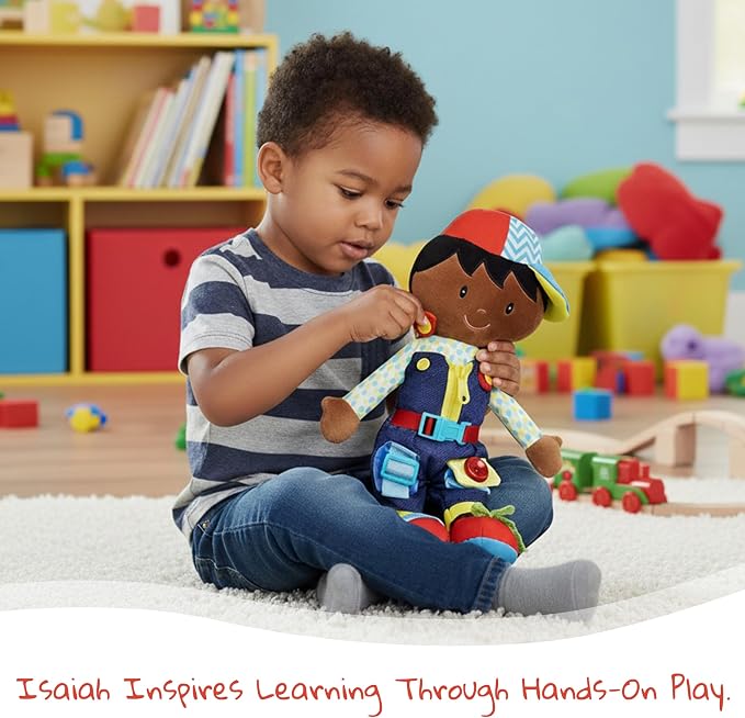 June Garden 15.5" Dressy Friends Lucas - Educational Stuffed Plush Doll for Kids and Toddlers 2 Years and Up - Montessori Buckle Soft Toy - Image 5