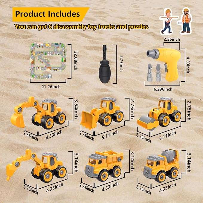 Take Apart Construction Truck Excavator Toys for Kids Ages 3-8, STEM Learning Building Toys with Electric Drill & Puzzle Play, Educational Engineering Birthday for Boys Kids Toddlers - Image 5
