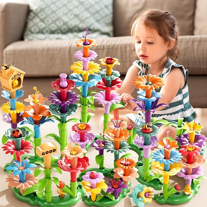 148 Pcs 3 Year Old Girl Gifts,Flower Garden Building Toy Set Toddlers Toys Gifts Best Educational Learning Fine DIY Crafts Stem Construction Stacking Kit,for 3 4 5 6 7 Year Kids Birthday