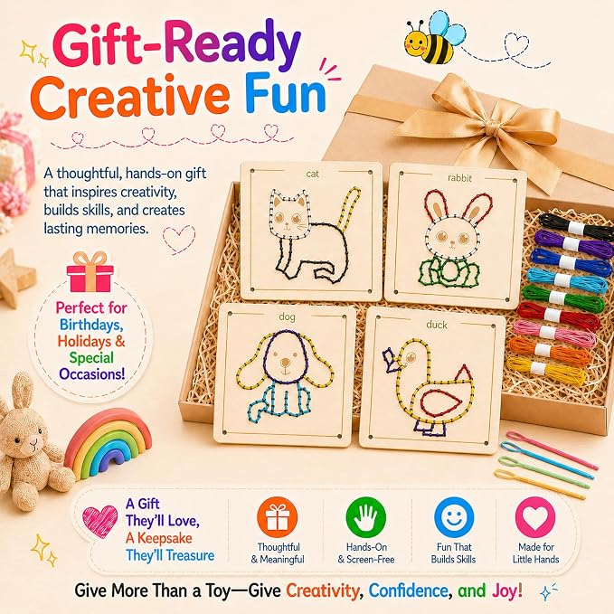 Montessori Wooden Lacing Toys for Toddlers and Kids Ages 2-4 5-7, Sewing Kit Fine Motor Skill Busy Board, Education Sensory Preschool Toy for 1 2 3 4 Year Olds, Birthday Gift for Boys and Girls - Image 5