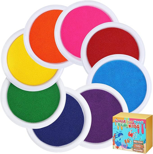 7'' Large Washable Ink Pad for Kids Handprint & Footprint - Safe & Non-Toxic Ink Pads for Stamps, Finger Paint Pads Preschool Classroom Must Haves, Toddlers Crafts, Birthday Gifts, 8 Colors