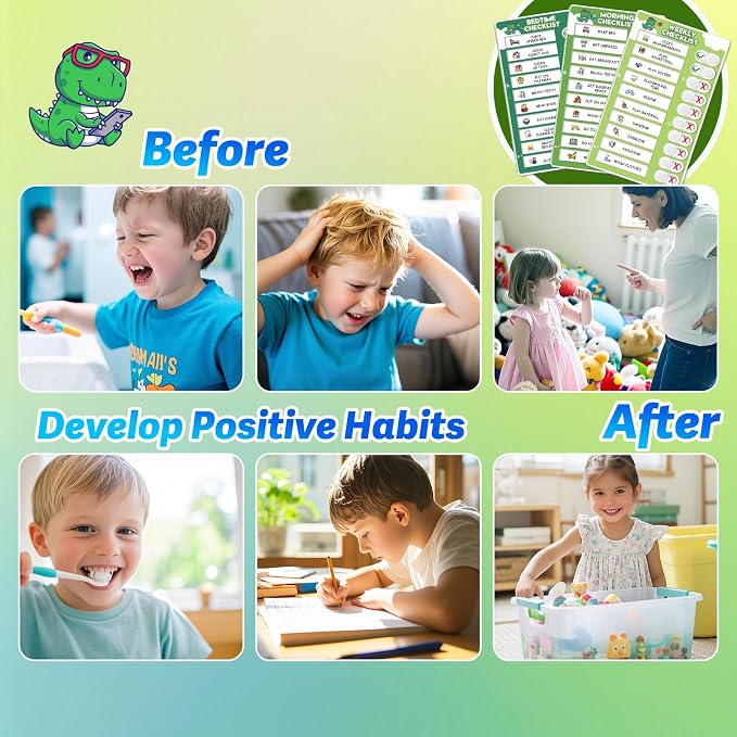 3 in 1 Upgraded Slider Bedtime/Morning/Weekly Routine Chart for Kids, Magnetic Chore Chart for Kids with Cute Chore Stickers, Cute Visual Schedule for Kid - Image 7