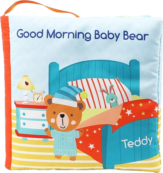 bebe mondo Teddy Bear Baby Toy Cloth Crinkle Books for Babies Infant Toddler, Soft Toys 0-6-12 Months Activity Tummy Time Mirror Toy, Gifts for Boys Girls Baby Shower, 1-2-3 Years Old-Morning