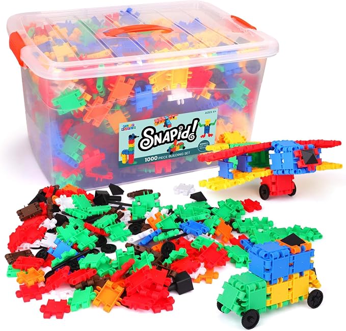 Snapid Building Bricks 1000 Pcs Connecting Toy - Strong Durable Colorful Block Set w Storage, Interlinking Construction Blocks for Kids - STEM Development, Creativity and Educational Children Toys, 4+ by PLAYBUILD