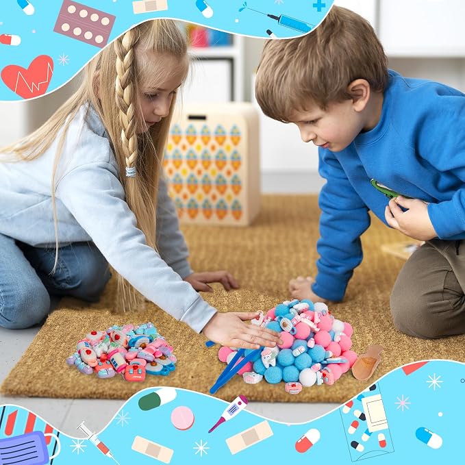 183pcs Doctor Play Set Sensory Bin Filler Fine Motor Toys Pretend Play Doctor Kit Sensory Bin Items Toy Capsules Tooth Model Doctor Toy Bag Face Mask Toy Pretend Shot for Preschool Education Activity - Image 5