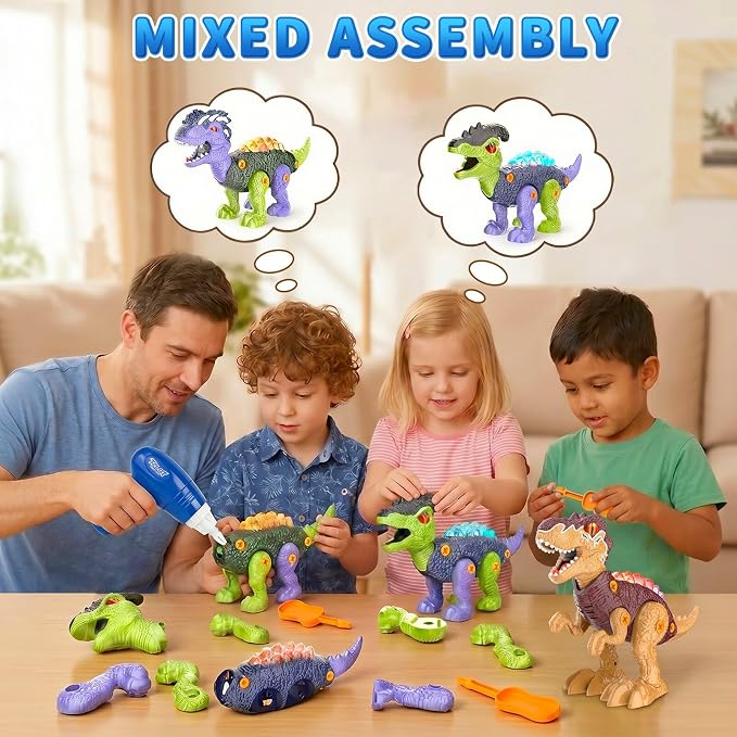 3PACK Take Apart Dinosaur Toys for Kids 3-5 with Lights & Spray - Image 3