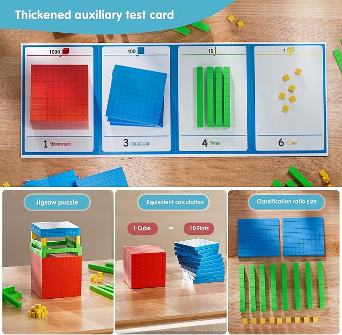 2 pack Base Ten Blocks Plastic Place Value Blocks with 80 rod - Image 4