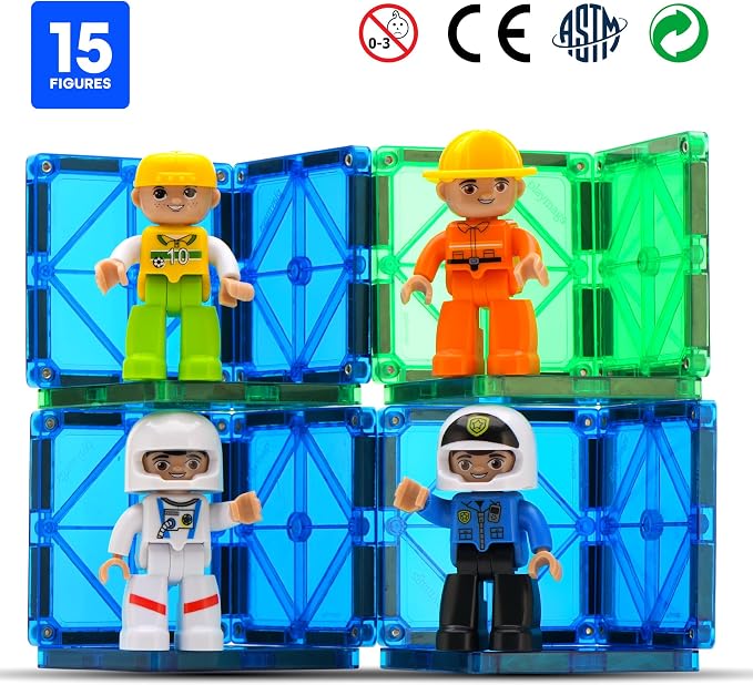 Playmags Large Magnetic Figures Community Set of 15 Pieces – 3” Play People Perfect for Magnetic Toys Building Blocks - STEM Learning Toys for Kids – Magnet Tiles Expansion Accessories Pack - Image 5