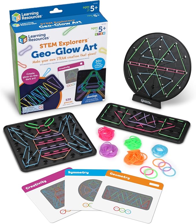 Learning Resources STEM Explorers Geo-Glow Art Kit - Glow in The Dark Toys, Kids Art Display, Homeschool, Fine Motor Skills, Critical Thinking for Kids by LearningResources