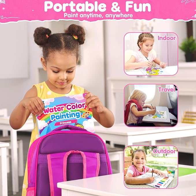 ZIZZ Paint with Water Coloring Books for Toddlers, Princess Watercolor Painting Sets for Kids Ages 3-5 4-8 Years Old, No-Mess Drawing Activity Kit Art Craft Toys Birthday Gifts for Girls Boy