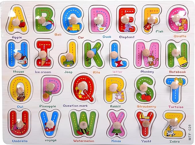 Alphabet Puzzle Wooden for Toddlers 3+ Years Old - Montessori ABC Learning Toy with Letter Blocks & Wooden Board - Preschool Educational Toy for Boys & Girls - Early Literacy & Fine Motor Skills by Unknown