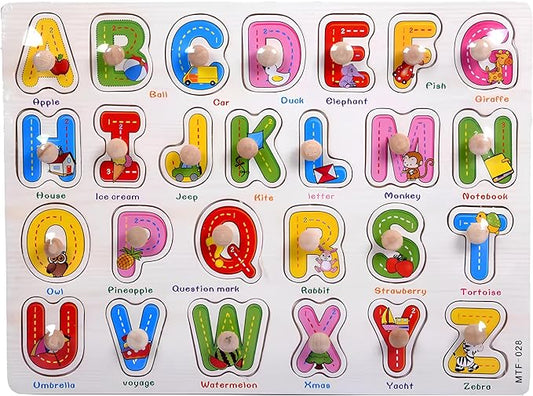 Alphabet Puzzle Wooden for Toddlers 3+ Years Old - Montessori ABC Learning Toy with Letter Blocks & Wooden Board - Preschool Educational Toy for Boys & Girls - Early Literacy & Fine Motor Skills by Unknown