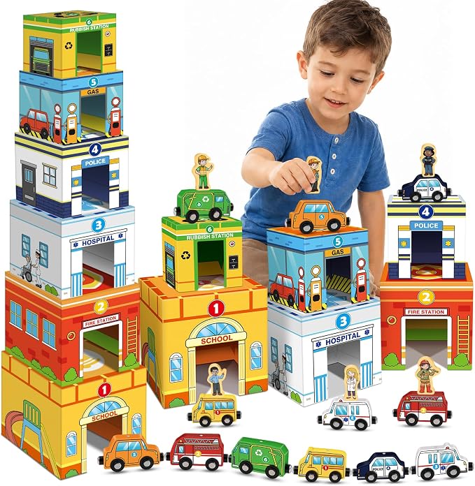 Magnetic Wooden Vehicles & STEM Sorting Blocks – Montessori Toys Age 3+ by AIZWEB