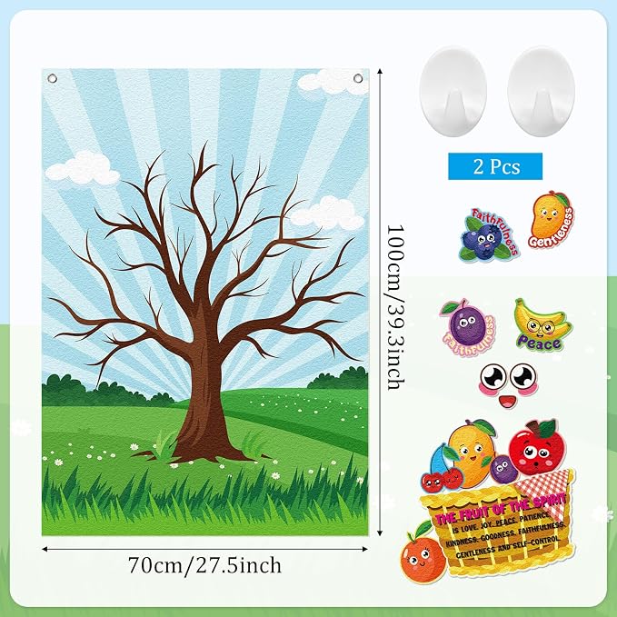 Cinrobiye Fruit of The Spirit Felt Bulletin Board Make Your Own Fruit of the Spirit Tree Crafts DIY Christian Bible Scene Set for Church VBS Sunday School Classroom Activities - Image 2
