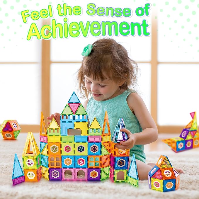 Contixo ST4 Magnetic Tiles - 112 PCs 3D Building Blocks STEM Construction Creativity, Imagination, Recreational, Educational Building Toys for Kids Children Toddler Ages 4-8, Boys and Girls Age 3-5 - Image 7