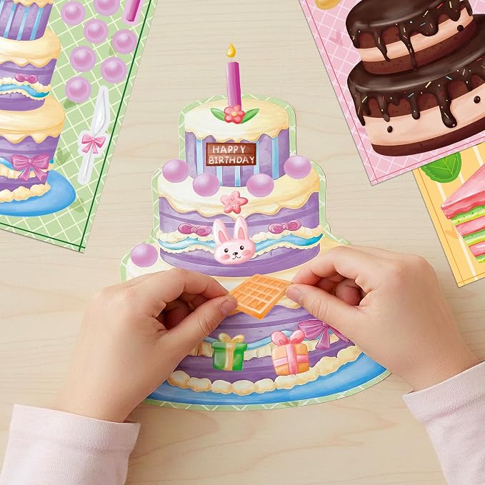 LINAYE 48 Sheets Birthday Stickers for Kids Toddlers, Make Your Own Cake Stickers, Happy Birthday Party Activities Favors Goodie Bag Filler for Kids Classroom - Image 3