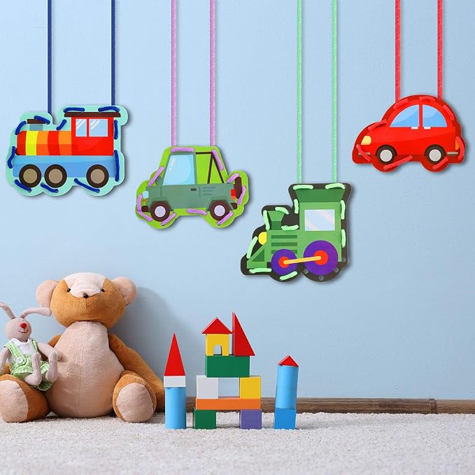 Zonon 8 Pieces Kids Lacing Cards Sewing Cards in 8 Patterns Lacing Games for Developing Imagination Education Supplies Children Sewing Game Favors (Transportation Style) - Image 6