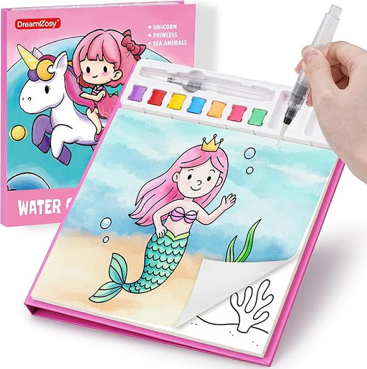 DreamCosy Paint with Water Coloring Books for Toddles, Water Painting Kit with Brush, Mess-Free Arts Crafts, Drawing Activities, Christmas Gify, Toy Gift for Girls Boys, Preschool, Homeschool