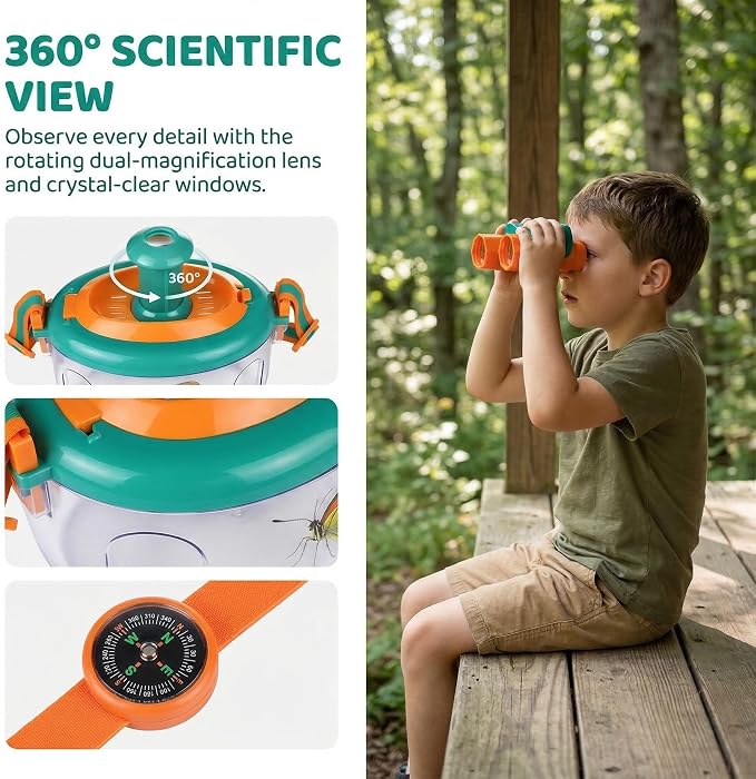 Bug Catcher Kit 13 Pcs - Insect Catching Set with Net, Habitat, Magnifier & Tweezers - STEM Outdoor Toy for Kids Age 3+ (Orange 13 Pcs) - Image 3