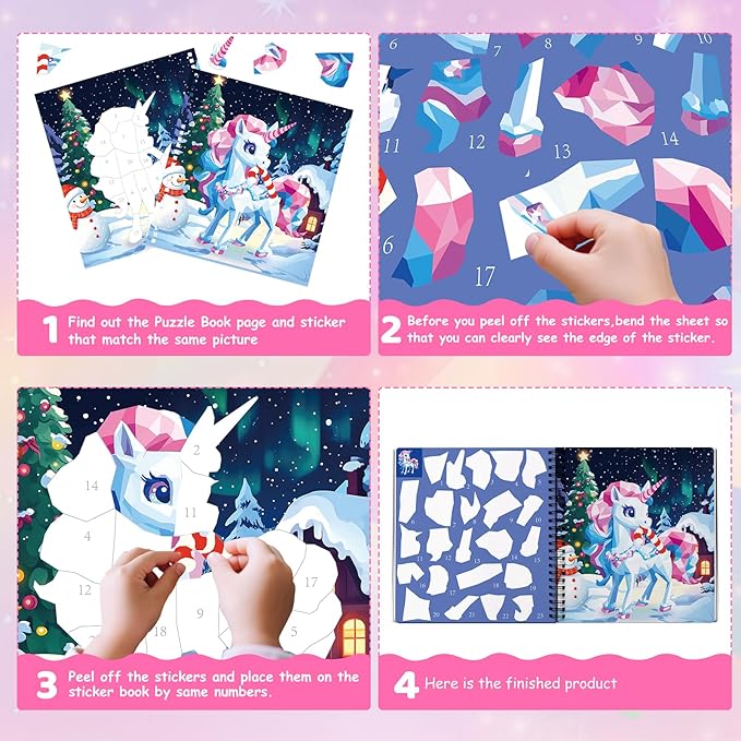 4Pcs Puzzle Sticker Book for Toddlers 3-8, Early Learning Paint by Sticker with Story - Travel Activity Puzzle Toy for Kids Screen Free Educational, Separation Anxiety - Airplane Car Road Trip Gifts