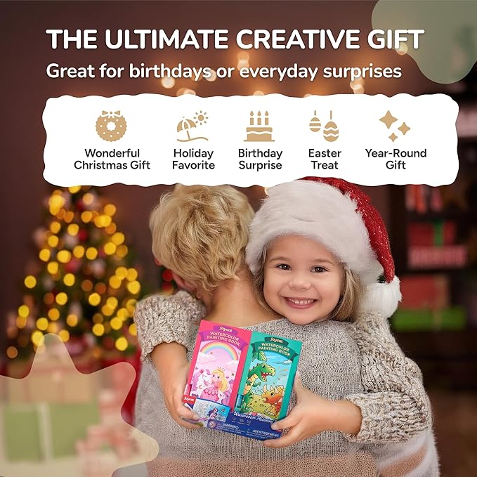 JoyCat 2 Pack Pocket Paint with Water Coloring Books for Kids, Art & Craft Activity Toy Set, Creative Travel & Home Painting Kit, Gifts for Girls & Boys Ages 3-8 (Magical Pony & Dinosaurs)