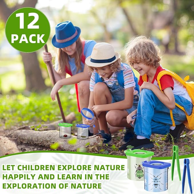 Halloscume 12 Pack Insect Bug Viewer for Kids with Tweezers Magnifying Insect Box Insect Observation Kit Bug Catcher Bug Container Insect Cage Bug Jar for Science Nature Exploration Collecting Kit - Image 6