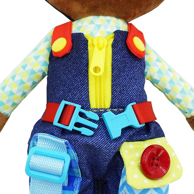 June Garden 15.5" Dressy Friends Isaiah - Educational Stuffed Plush Doll for Kids and Toddlers 2 Years and Up - Montessori Buckle Soft Toy - Image 5