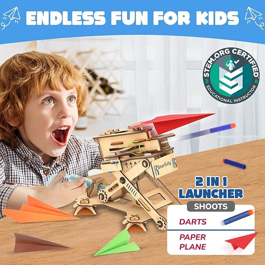 Smartivity DIY 2in1 Hydraulic Paper Airplanes & Darts Launcher STEM Toy for Kids Ages 6-14 Years I Birthday Gifts for Smart Kids | Science Kit for Boys & Girls 6, 8,10,12,14 Years Old