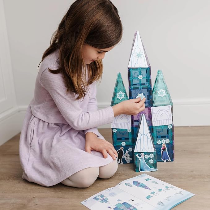 Tytan Toys Disney Frozen Magnetic Tiles Princess Castle - 68-Piece STEAM Building Set with Glitter Tiles & Elsa, Anna, Olaf Stickers - Educational Frozen Toys for Girls Age 3-4+ - Image 17