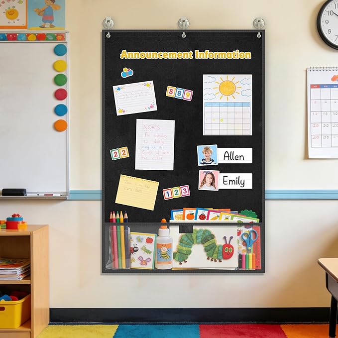 AKAYOK 24"x36" Felt Board for Classroom & Home - Flannel Story Board with Magnets, Transparent Pocket & 30 Self Adhesive Dots | Interactive Learning, Visual Schedule, Storytelling for Teachers & Kid - Image 6