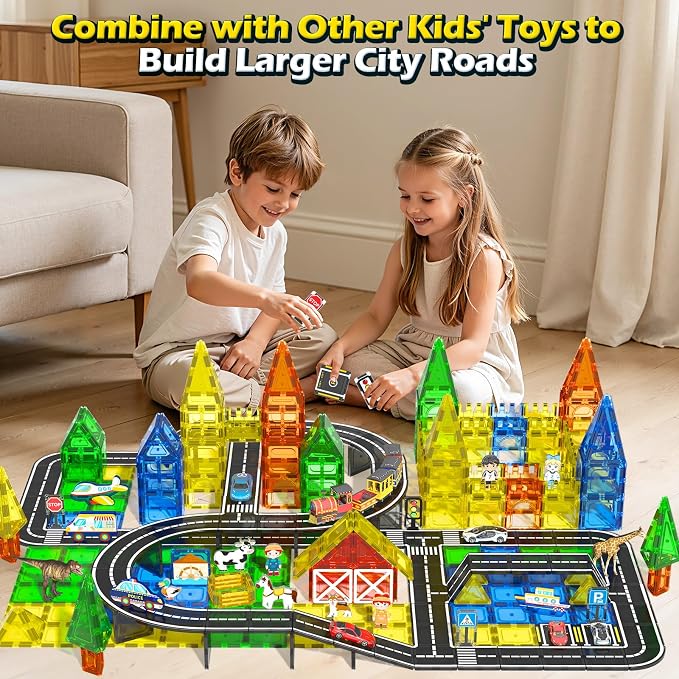 Magnetic Tiles Road Set, Roads Expansion Pack, Magnetic Blocks Building Toys for Toddler, Creative Montessori Toys for 3+ Year Old Boys & Girls, Ideal Gifts for Kids Ages 3-5 5-7 - Image 3