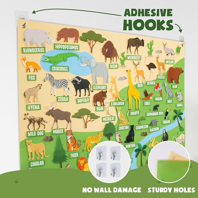 BONNYCO Felt Board for Toddlers with 116 Jungle Animals Figures. Montessori and Sensory Toys, Birthday Gifts for Kids 3-8 Years Old. Educational Games Learning Activities Christmas - Image 7