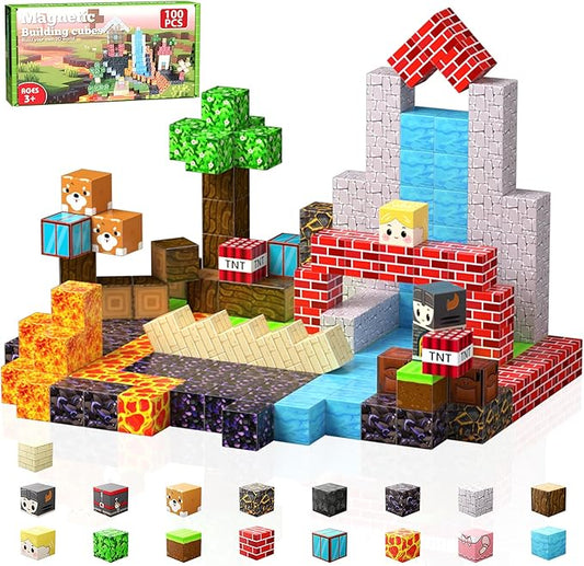 100 PCS Building Blocks, 3D Construction Build Toys, STEM Sensory Building Cubes (Multicolor-100PCS)