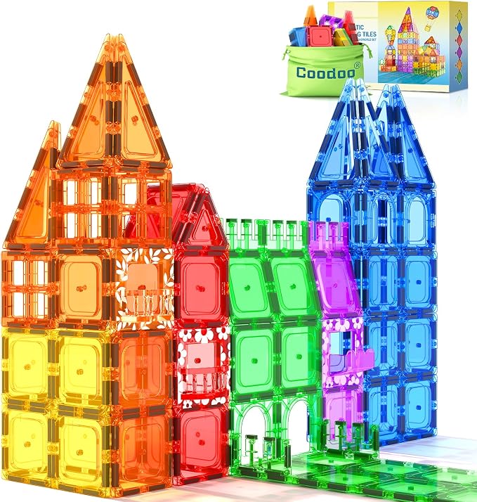 60 PCS Magnetic Building Tiles Kids Toys STEM Magnetic Blocks Sensory Toys by Coodoo