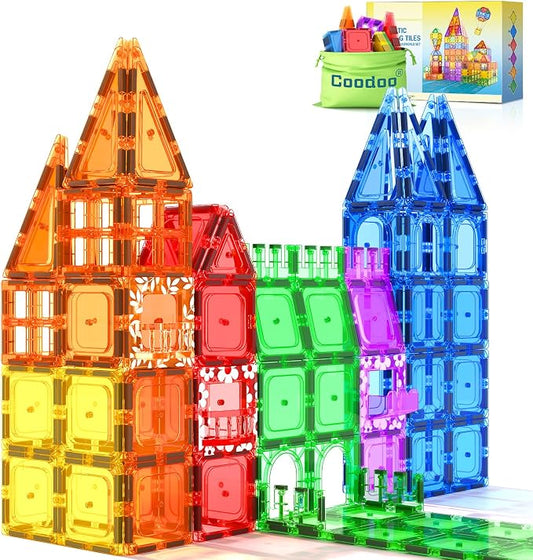 60 PCS Magnetic Building Tiles Kids Toys STEM Magnetic Blocks Sensory Toys by Coodoo