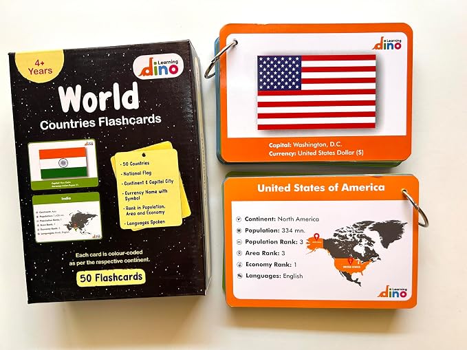Flags of The World Flashcards | Covers 50 Countries with Country Flag, Map, Economy, Language, Currency & More | Helps Kids Learn Geography in a Fun Way | Premium Quality | by Learning Dino - Image 7