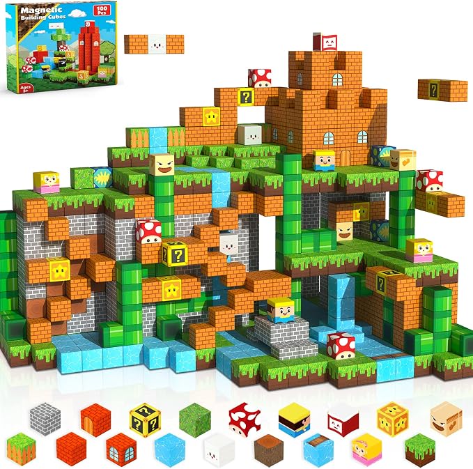 ToyUnited 100PCS Magnetic Blocks - Magnet Building Blocks, Stacking Magents Cubes Toys, STEM Montessori Sensory Toys for Kids Boys and Girls Ages 3 4 5 6 7 8 9 10+ Birthday Gifts by BuildCreateExplore